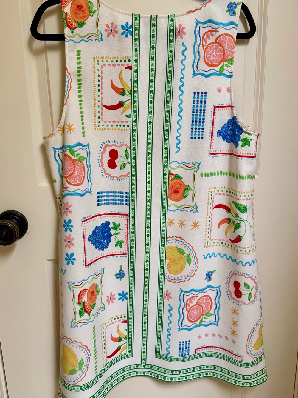 Maeve White Shift Dress with Green Floral Stripe and Multicolor Print